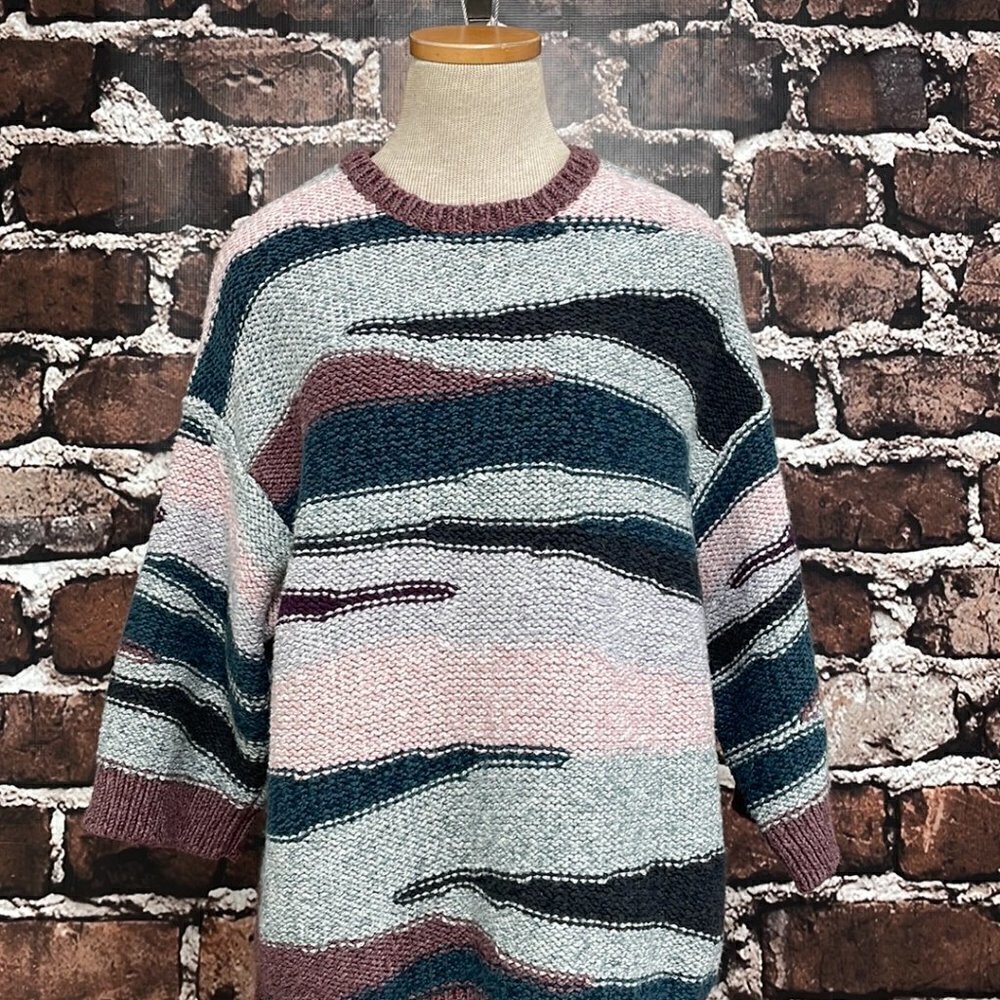 J. Jill Pure Jill Sweater Crew Neck Chunky Knit Pink Teal Size Medium M - Picture 6 of 13